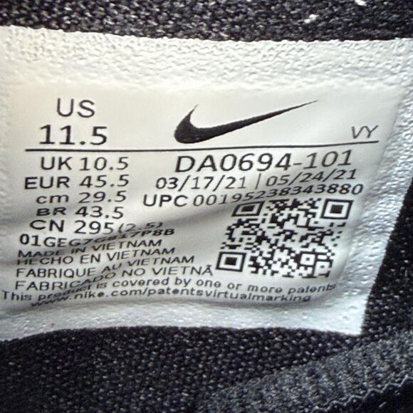 Nike Zoom Freak 3 Shoes Mens Size 11.5 White Black Basketball Low Top DA0694-101 main image 8
